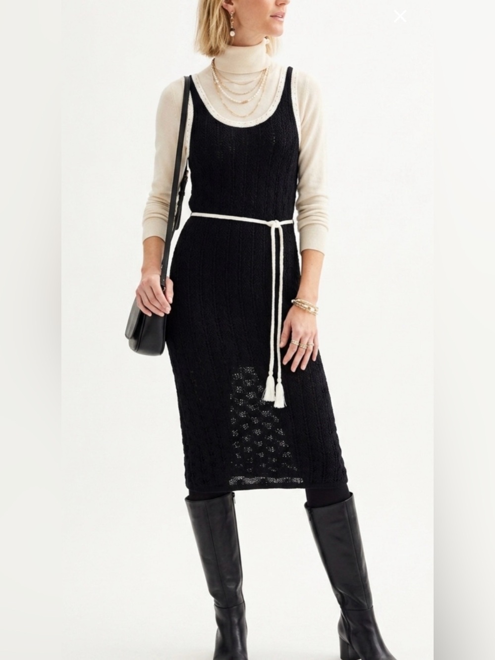 Black & White Crochet KnitDressSize M-great transition to fall